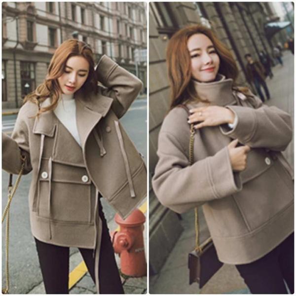 レディース　ウールコート　ショート丈　ジャケット　アウター　秋　冬　カジュアル　長袖　キュート　大人　可愛い　フェミニン　きれいめ　エレガント　おしゃれ　お出かけ　お呼ばれ　デイリー　オフィス　普段着　ブラウン　S　M　L　XL　サイズ　送料無料