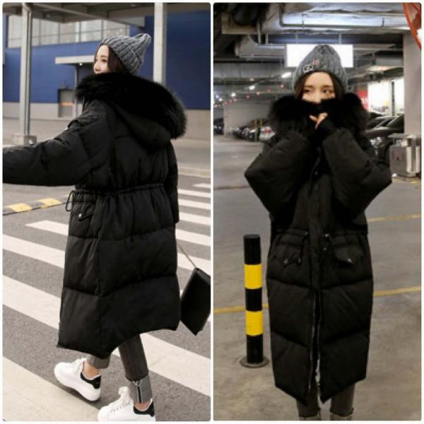 レディース　フード付き　パフジャケット　コート　エコファー　フェイクファー　ロング丈　アウター　秋　冬　カジュアル　キュート　大人　可愛い　フェミニン　きれいめ　エレガント　おしゃれ　お出かけ　お呼ばれ　デイリー　ブラック　グレー　ベージュ　送料無料