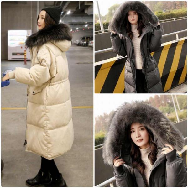 レディース　フード付き　パフジャケット　コート　エコファー　フェイクファー　ロング丈　アウター　秋　冬　カジュアル　キュート　大人　可愛い　フェミニン　きれいめ　エレガント　おしゃれ　お出かけ　お呼ばれ　デイリー　ブラック　グレー　ベージュ　送料無料