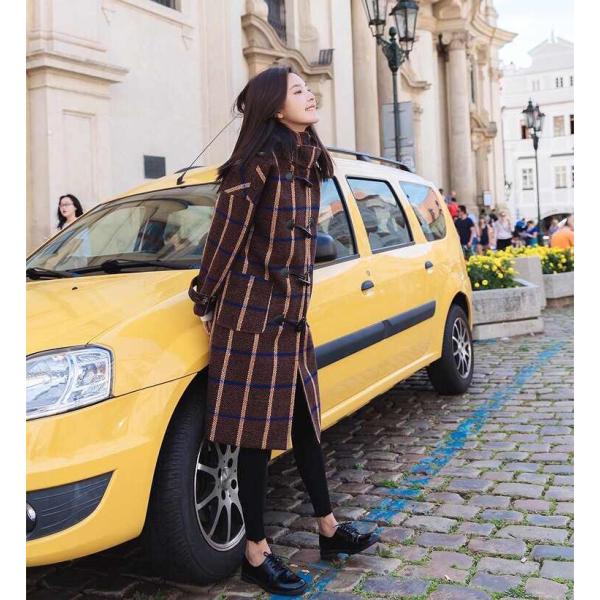 レディース　ダッフルコート　ストライプ柄　ジャケット　ロング丈　アウター　秋　冬　カジュアル　キュート　大人　可愛い　フェミニン　きれいめ　エレガント　おしゃれ　お出かけ　お呼ばれ　デイリー　オフィス　普段着　ブラウン　S　M　L　サイズ　送料無料