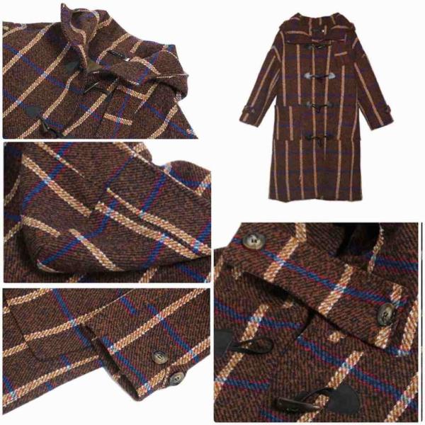 レディース　ダッフルコート　ストライプ柄　ジャケット　ロング丈　アウター　秋　冬　カジュアル　キュート　大人　可愛い　フェミニン　きれいめ　エレガント　おしゃれ　お出かけ　お呼ばれ　デイリー　オフィス　普段着　ブラウン　S　M　L　サイズ　送料無料