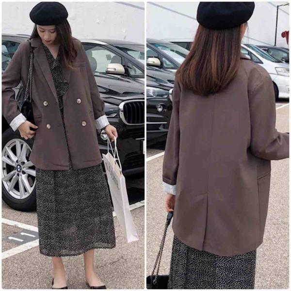 レディース　テーラードジャケット　コート　ダブル　スーツ　アウター　秋　冬　カジュアル　キュート　大人　可愛い　フェミニン　きれいめ　エレガント　おしゃれ　お出かけ　お呼ばれ　デイリー　オフィス　普段着　ブラウン　S　M　L　XL　サイズ　送料無料