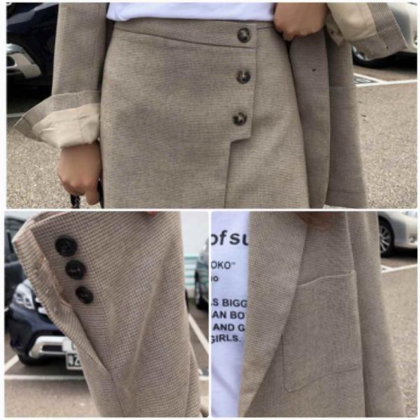 レディース　スーツ　テーラードジャケット　シングル　オーバーサイズ　スカート　ミニ丈　カジュアル　キュート　可愛い　フェミニン　きれいめ　上品　エレガント　おしゃれ　お出かけ　オフィス　お呼ばれ　ベージュ　S　M　L　XL　サイズ　送料無料