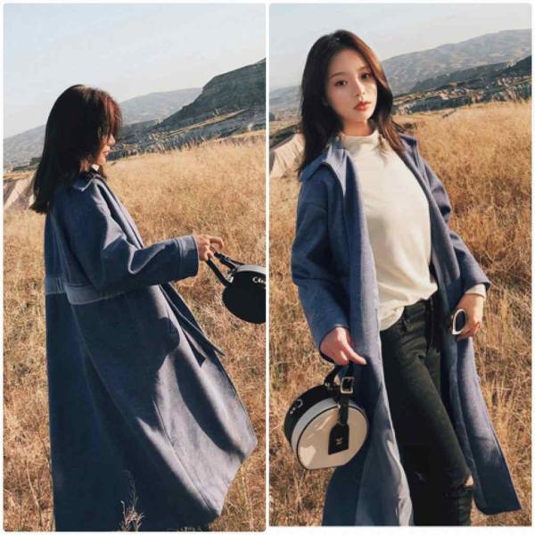 レディース　ウールコート　ステンカラーコート　腰紐　ジャケット　ロング丈　アウター　秋　冬　カジュアル　キュート　大人　可愛い　フェミニン　きれいめ　エレガント　おしゃれ　お出かけ　お呼ばれ　デイリー　オフィス　普段着　ブルー　S　M　L　XL　送料無料