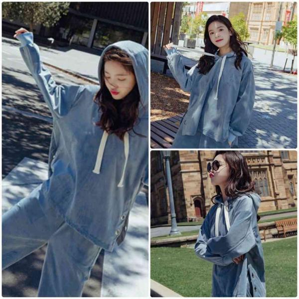 レディース　上下2点セット　ベロア生地　ベルベット　パンツ　パーカー　セットアップ　オーバーサイズ　ゆったり　ビッグシルエット　半端丈　クロップド　アンクル丈　部屋着　ルームウェア　長袖　キュート　カジュアル　可愛い　おしゃれ　ブルー　レッド　送料無料