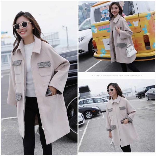 レディース　ウールコート　ロング丈　チェック柄　ジャケット　アウター　秋　冬　カジュアル　キュート　大人　可愛い　フェミニン　きれいめ　エレガント　おしゃれ　お出かけ　お呼ばれ　デイリー　オフィス　普段着　ベージュ　S　M　L　サイズ　送料無料