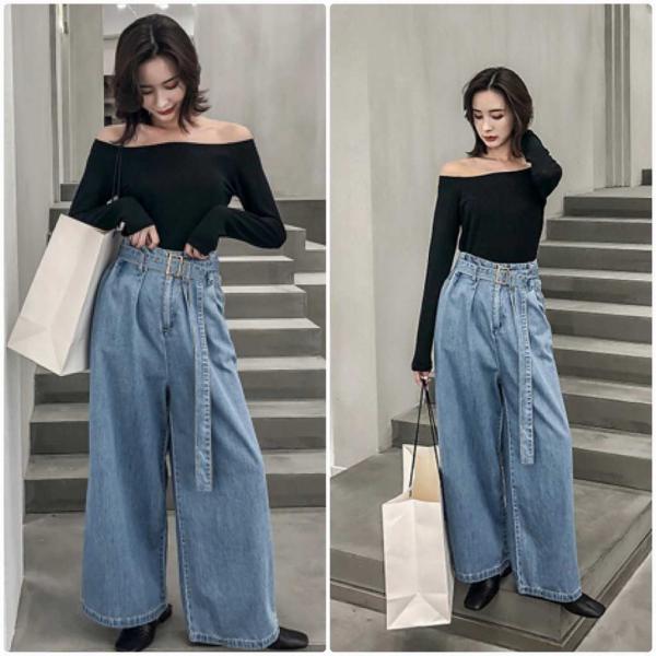 レディース　ワイドレッグパンツ　ベルト　デニム　ジーンズ　ジーパン　ボトムス　カジュアル　キュート　可愛い　フェミニン　きれいめ　エレガント　おしゃれ　お出かけ　オフィス　デイリー　普段着　ブルー　XS　S　M　サイズ　送料無料