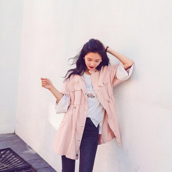 レディース　ジャケット　ブルゾン　コート　スタンドカラー　腰紐　アウター　秋　冬　カジュアル　長袖　キュート　大人　可愛い　フェミニン　きれいめ　エレガント　おしゃれ　お出かけ　お呼ばれ　デイリー　オフィス　普段着　カーキ　ピンク　S　M　L　送料無料