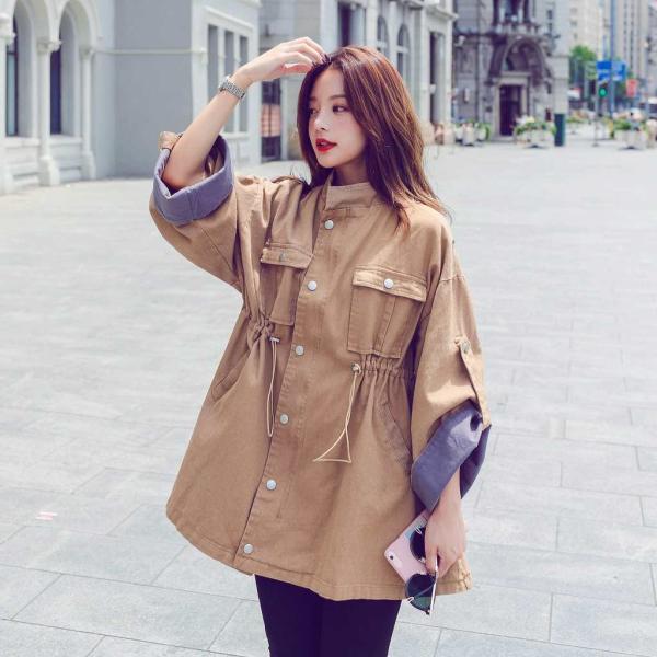 レディース　ジャケット　ブルゾン　コート　スタンドカラー　腰紐　アウター　秋　冬　カジュアル　長袖　キュート　大人　可愛い　フェミニン　きれいめ　エレガント　おしゃれ　お出かけ　お呼ばれ　デイリー　オフィス　普段着　カーキ　ピンク　S　M　L　送料無料