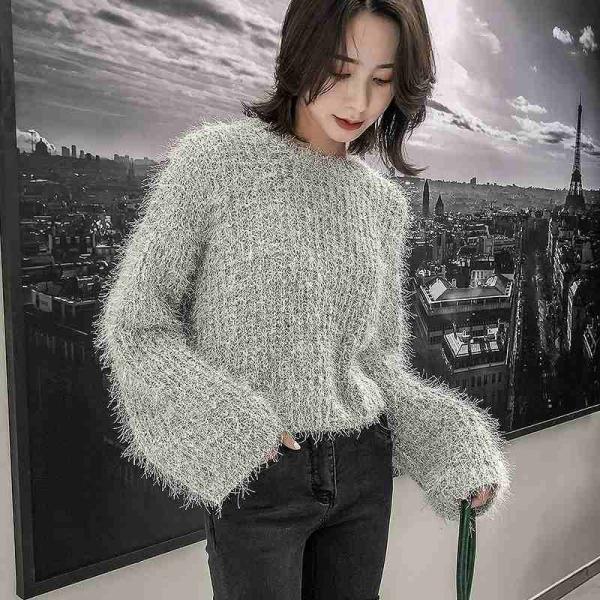 レディース　ニット　セーター　長袖　シンプル　ゆったり　フレアスリーブ　オーバーサイズ　トップス　秋　冬　カジュアル　キュート　大人　可愛い　フェミニン　おしゃれ　お出かけ　オフィス　デイリー　普段着　ブルー　ホワイト　フリーサイズ　ワンサイズ　送料無料