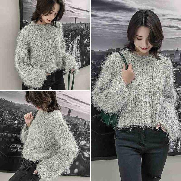 レディース　ニット　セーター　長袖　シンプル　ゆったり　フレアスリーブ　オーバーサイズ　トップス　秋　冬　カジュアル　キュート　大人　可愛い　フェミニン　おしゃれ　お出かけ　オフィス　デイリー　普段着　ブルー　ホワイト　フリーサイズ　ワンサイズ　送料無料
