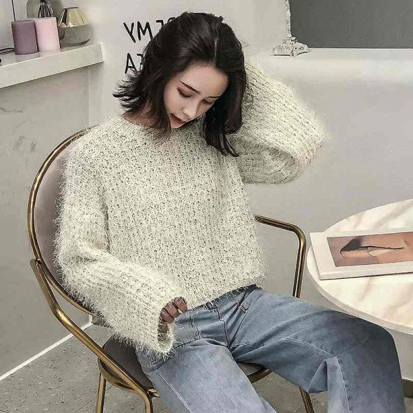 レディース　ニット　セーター　長袖　シンプル　ゆったり　フレアスリーブ　オーバーサイズ　トップス　秋　冬　カジュアル　キュート　大人　可愛い　フェミニン　おしゃれ　お出かけ　オフィス　デイリー　普段着　ブルー　ホワイト　フリーサイズ　ワンサイズ　送料無料