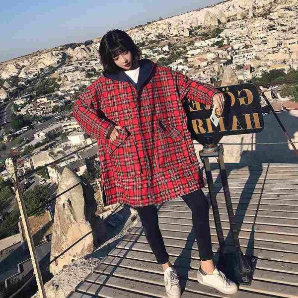 レディース　マウンテンパーカー　チェック柄　ジャケット　ブルゾン　アウター　コート　カジュアル　長袖　キュート　大人　可愛い　フェミニン　きれいめ　エレガント　おしゃれ　お出かけ　デイリー　オフィス　普段着　レッド　S　M　L　サイズ　送料無料