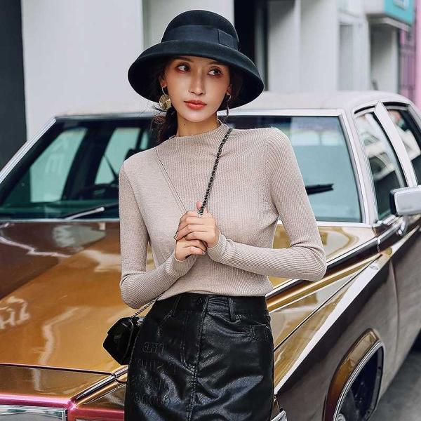 レディース　ニット　セーター　長袖　シンプル　タイト　スリム　トップス　秋　冬　カジュアル　キュート　大人　可愛い　フェミニン　おしゃれ　お出かけ　オフィス　デイリー　普段着　ベージュ　ブラック　S　M　サイズ　送料無料