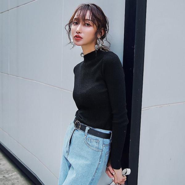 レディース　ニット　セーター　長袖　シンプル　タイト　スリム　トップス　秋　冬　カジュアル　キュート　大人　可愛い　フェミニン　おしゃれ　お出かけ　オフィス　デイリー　普段着　ベージュ　ブラック　S　M　サイズ　送料無料