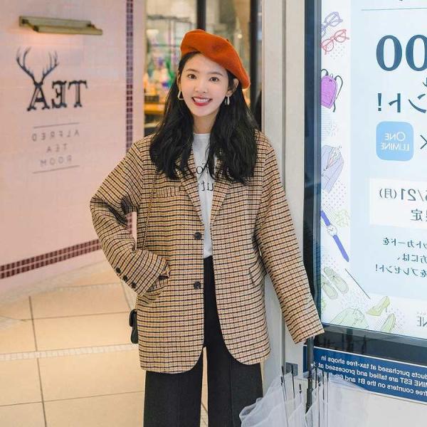 レディース　テーラードジャケット　チェック柄　コート　アウター　秋　冬　カジュアル　キュート　大人　可愛い　フェミニン　きれいめ　エレガント　おしゃれ　お出かけ　お呼ばれ　デイリー　オフィス　普段着　ブラウン　S　M　L　XL　サイズ　送料無料