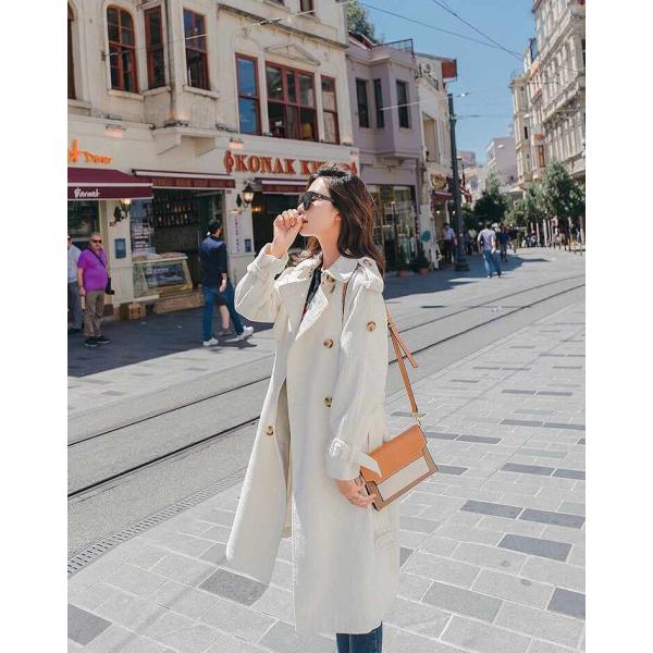 レディース　アウター　ダブル　コート　ベルト付き　長袖　無地　カジュアル　大人可愛い　フェミニン　通勤　通学　お出かけ　デート　デイリー　ホワイト　ネイビー　S　M　L　送料無料