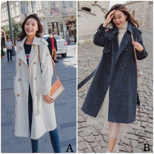 レディース　アウター　ダブル　コート　ベルト付き　長袖　無地　カジュアル　大人可愛い　フェミニン　通勤　通学　お出かけ　デート　デイリー　ホワイト　ネイビー　S　M　L　送料無料