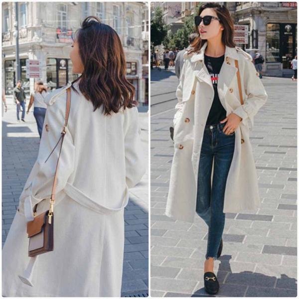 レディース　アウター　ダブル　コート　ベルト付き　長袖　無地　カジュアル　大人可愛い　フェミニン　通勤　通学　お出かけ　デート　デイリー　ホワイト　ネイビー　S　M　L　送料無料