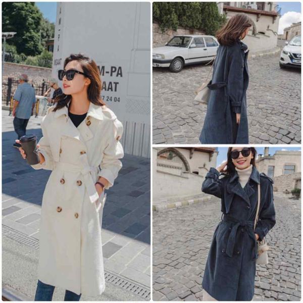 レディース　アウター　ダブル　コート　ベルト付き　長袖　無地　カジュアル　大人可愛い　フェミニン　通勤　通学　お出かけ　デート　デイリー　ホワイト　ネイビー　S　M　L　送料無料