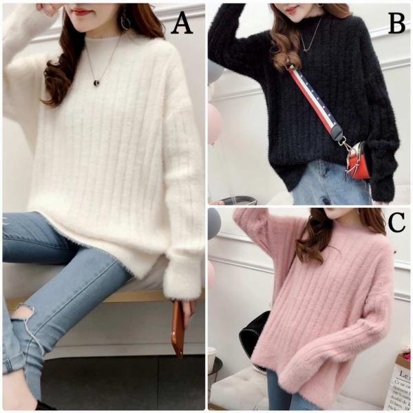 レディース　ニット　ボーダー　プルオーバー　セーター　長袖　ゆったり　あったか　トップス　秋　冬　カジュアル　キュート　大人　可愛い　大人女子　フェミニン　おしゃれ　お出かけ　オフィス　デイリー　ピンク　ブルー　ホワイト　ベージュ　ブラック　送料無料