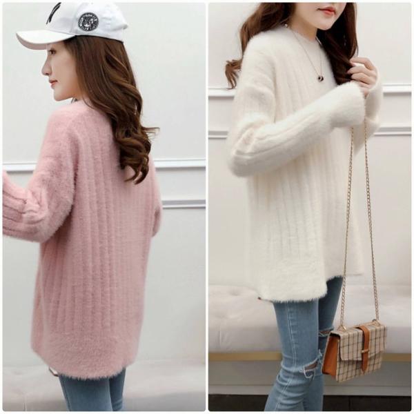 レディース　ニット　ボーダー　プルオーバー　セーター　長袖　ゆったり　あったか　トップス　秋　冬　カジュアル　キュート　大人　可愛い　大人女子　フェミニン　おしゃれ　お出かけ　オフィス　デイリー　ピンク　ブルー　ホワイト　ベージュ　ブラック　送料無料