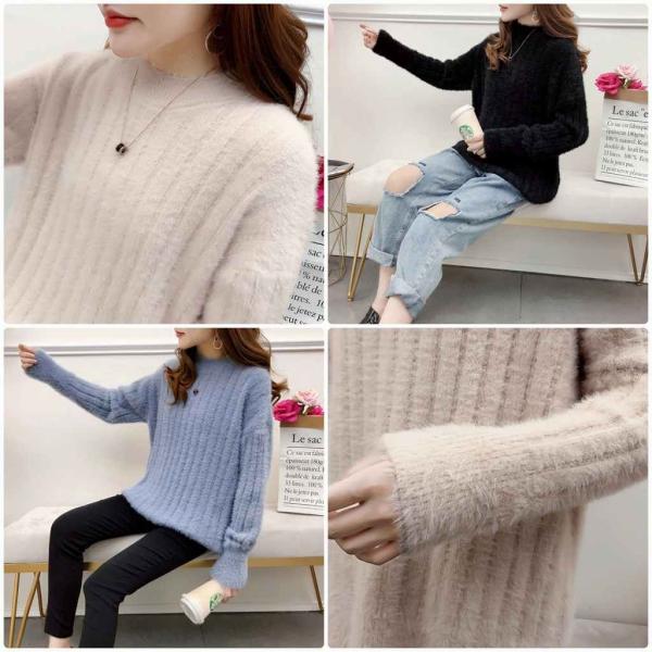 レディース　ニット　ボーダー　プルオーバー　セーター　長袖　ゆったり　あったか　トップス　秋　冬　カジュアル　キュート　大人　可愛い　大人女子　フェミニン　おしゃれ　お出かけ　オフィス　デイリー　ピンク　ブルー　ホワイト　ベージュ　ブラック　送料無料