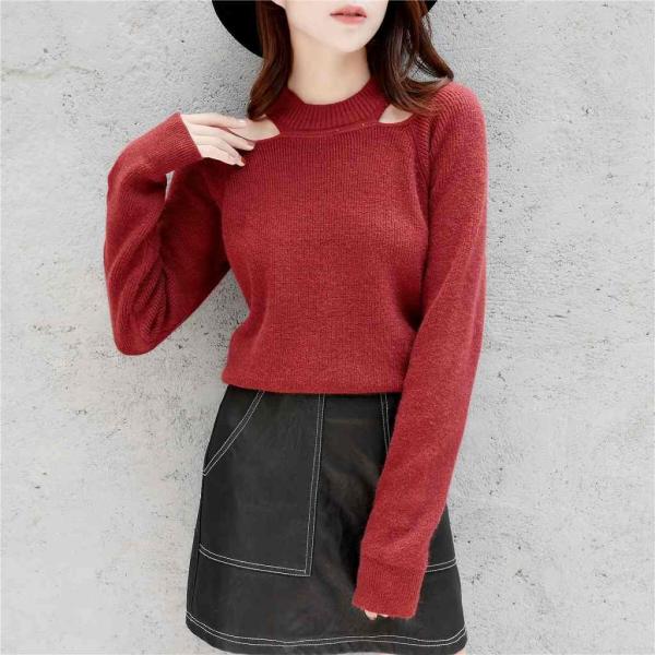 レディース　ニット　ボーダー　肩出し　肩見せ　セーター　長袖　ゆったり　トップス　秋　冬　カジュアル　キュート　大人　可愛い　大人女子　フェミニン　おしゃれ　お出かけ　デイリー　イエロー　ホワイト　レッド　ブルー　ベージュ　フリーサイズ　送料無料