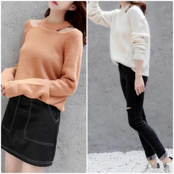 レディース　ニット　ボーダー　肩出し　肩見せ　セーター　長袖　ゆったり　トップス　秋　冬　カジュアル　キュート　大人　可愛い　大人女子　フェミニン　おしゃれ　お出かけ　デイリー　イエロー　ホワイト　レッド　ブルー　ベージュ　フリーサイズ　送料無料