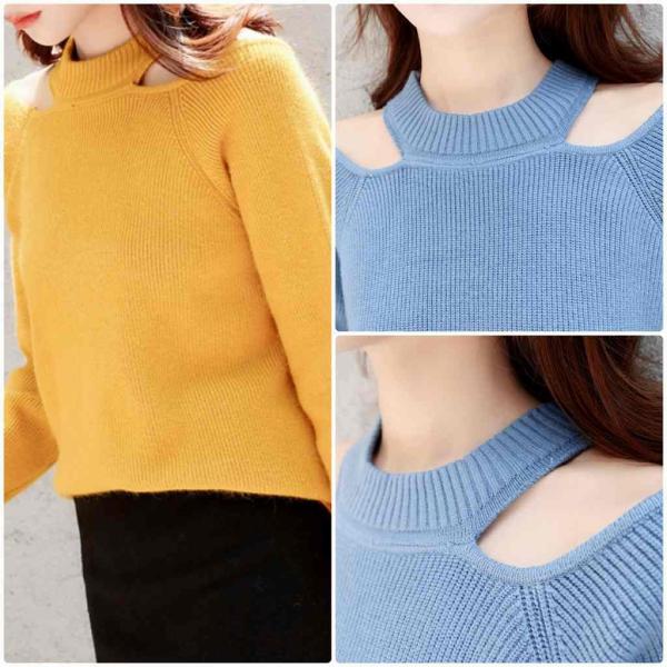 レディース　ニット　ボーダー　肩出し　肩見せ　セーター　長袖　ゆったり　トップス　秋　冬　カジュアル　キュート　大人　可愛い　大人女子　フェミニン　おしゃれ　お出かけ　デイリー　イエロー　ホワイト　レッド　ブルー　ベージュ　フリーサイズ　送料無料