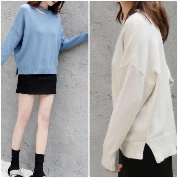 レディース　ニット　セーター　長袖　プルオーバー　ゆったり　トップス　秋　冬　カジュアル　キュート　大人　可愛い　大人女子　フェミニン　おしゃれ　お出かけ　オフィス　デイリー　ホワイト　レッド　ブルー　ベージュ　フリーサイズ　送料無料