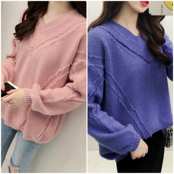 レディース　ニット　セーター　Vネック　長袖　プルオーバー　ゆったり　トップス　秋　冬　カジュアル　キュート　大人　可愛い　大人女子　フェミニン　おしゃれ　お出かけ　オフィス　デイリー　ホワイト　ブルー　ベージュ　ピンク　フリーサイズ　送料無料