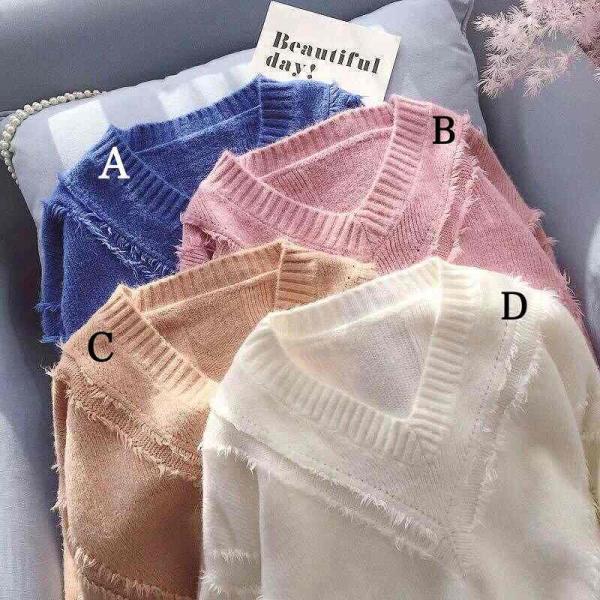 レディース　ニット　セーター　Vネック　長袖　プルオーバー　ゆったり　トップス　秋　冬　カジュアル　キュート　大人　可愛い　大人女子　フェミニン　おしゃれ　お出かけ　オフィス　デイリー　ホワイト　ブルー　ベージュ　ピンク　フリーサイズ　送料無料