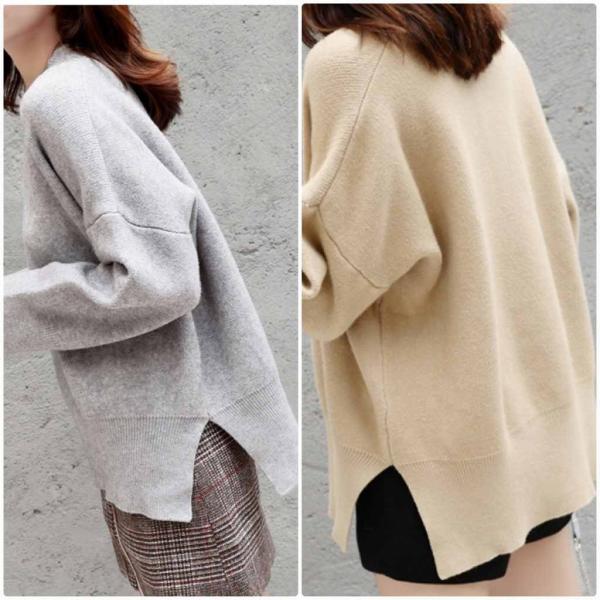 レディース　ニット　Vネック　セーター　長袖　プルオーバー　ゆったり　トップス　秋　冬　カジュアル　キュート　大人　可愛い　大人女子　フェミニン　おしゃれ　お出かけ　オフィス　デイリー　ホワイト　ベージュ　ブラウン　グレー　フリーサイズ　送料無料