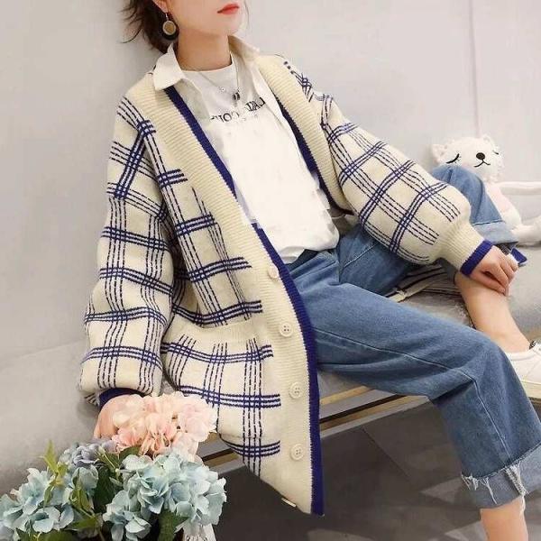 レディース　カーディガン　チェック柄　ニット　オーバーサイズ　ゆったり　ジャケット　アウター　羽織　長袖　トップス　カジュアル　キュート　大人　可愛い　フェミニン　おしゃれ　お出かけ　オフィス　デイリー　普段着　ホワイト　レッド　フリーサイズ　送料無料