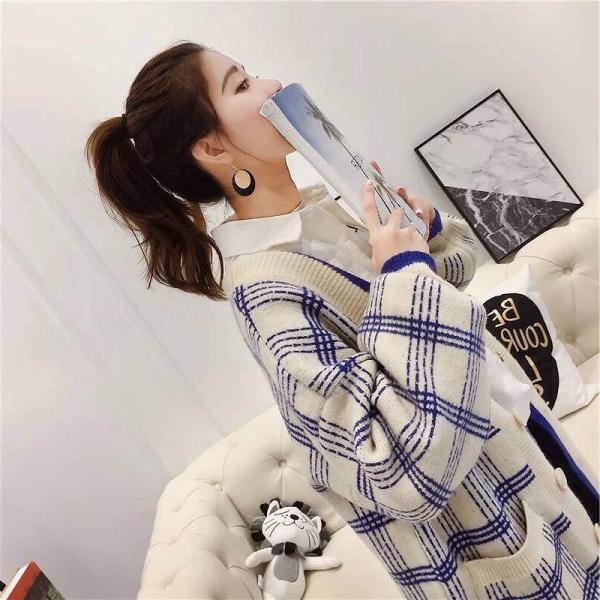 レディース　カーディガン　チェック柄　ニット　オーバーサイズ　ゆったり　ジャケット　アウター　羽織　長袖　トップス　カジュアル　キュート　大人　可愛い　フェミニン　おしゃれ　お出かけ　オフィス　デイリー　普段着　ホワイト　レッド　フリーサイズ　送料無料