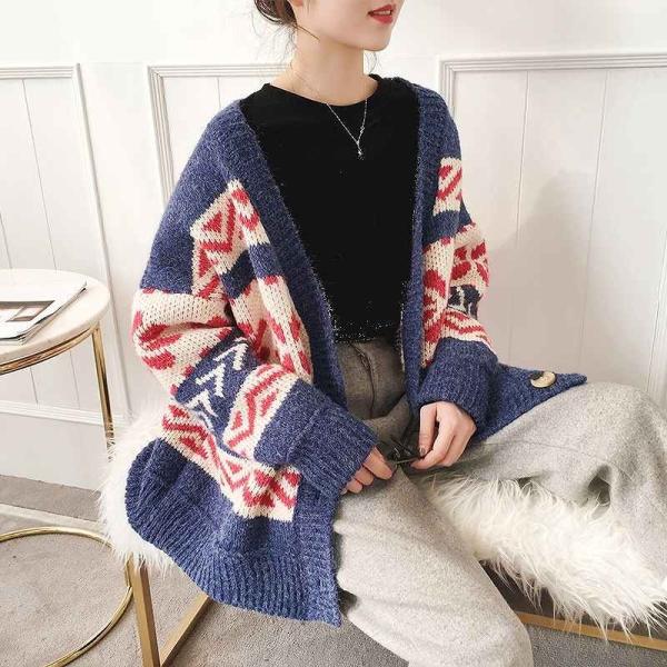 レディース　カーディガン　ニット　ボーダー　ゆったり　ジャケット　アウター　羽織　長袖　トップス　カジュアル　キュート　大人　可愛い　フェミニン　おしゃれ　お出かけ　オフィス　デイリー　普段着　グレー　ブルー　レッド　フリーサイズ　送料無料