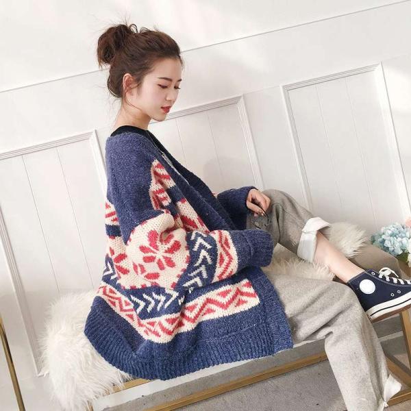 レディース　カーディガン　ニット　ボーダー　ゆったり　ジャケット　アウター　羽織　長袖　トップス　カジュアル　キュート　大人　可愛い　フェミニン　おしゃれ　お出かけ　オフィス　デイリー　普段着　グレー　ブルー　レッド　フリーサイズ　送料無料