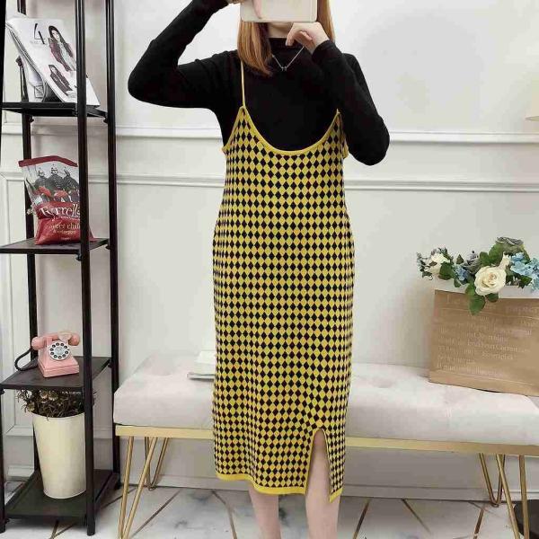 レディース　ワンピース　ニットワンピ　長袖　ニット　ミモレ丈　カジュアル　キュート　可愛い　フェミニン　きれいめ　上品　エレガント　おしゃれ　お出かけ　お呼ばれ　ホワイト　ブルー　ピンク　イエロー　フリーサイズ　ワンサイズ　送料無料