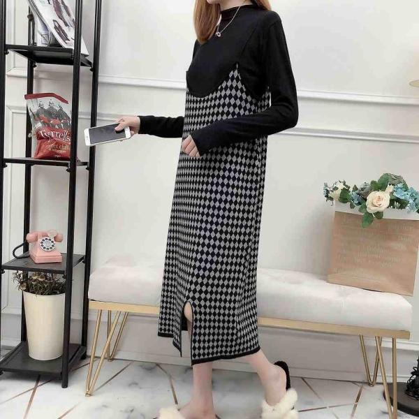 レディース　ワンピース　ニットワンピ　長袖　ニット　ミモレ丈　カジュアル　キュート　可愛い　フェミニン　きれいめ　上品　エレガント　おしゃれ　お出かけ　お呼ばれ　ホワイト　ブルー　ピンク　イエロー　フリーサイズ　ワンサイズ　送料無料