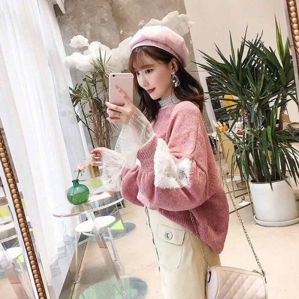 レディース　ニット　セーター　長袖　ラウンドネック　ゆったり　オーバーサイズ　トップス　秋　冬　カジュアル　キュート　大人　可愛い　フェミニン　おしゃれ　お出かけ　オフィス　デイリー　普段着　ピンク　ホワイト　フリーサイズ　ワンサイズ　送料無料