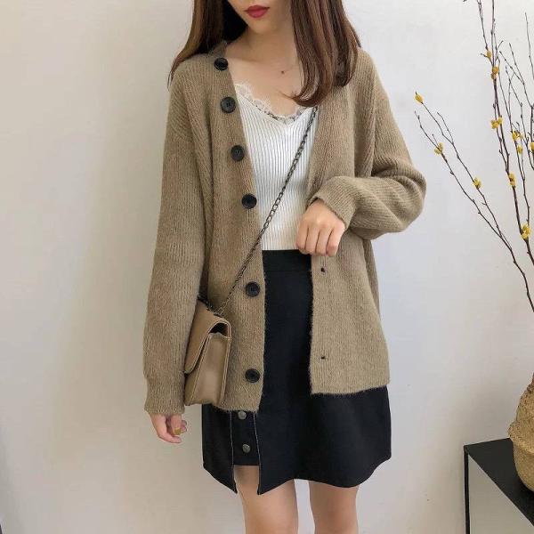 レディース　カーディガン　ニット　ボーダー　ゆったり　ジャケット　アウター　羽織　長袖　トップス　カジュアル　キュート　大人　可愛い　フェミニン　おしゃれ　お出かけ　オフィス　デイリー　普段着　カーキ　ベージュ　ブラック　パープル　フリーサイズ　送料無料