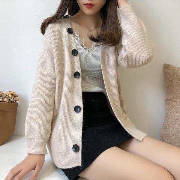 レディース　カーディガン　ニット　ボーダー　ゆったり　ジャケット　アウター　羽織　長袖　トップス　カジュアル　キュート　大人　可愛い　フェミニン　おしゃれ　お出かけ　オフィス　デイリー　普段着　カーキ　ベージュ　ブラック　パープル　フリーサイズ　送料無料