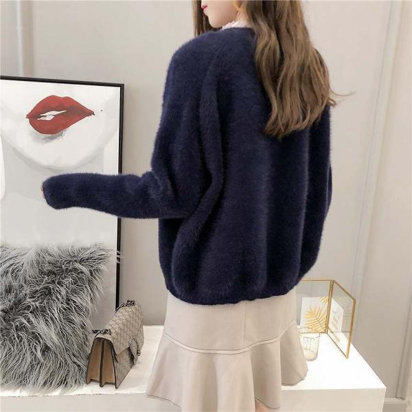 レディース　カーディガン　ニット　シンプル　セーター　ジャケット　アウター　羽織　長袖　トップス　カジュアル　キュート　大人　可愛い　フェミニン　おしゃれ　お出かけ　オフィス　デイリー　普段着　ネイビー　ホワイト　カーキ　フリーサイズ　送料無料