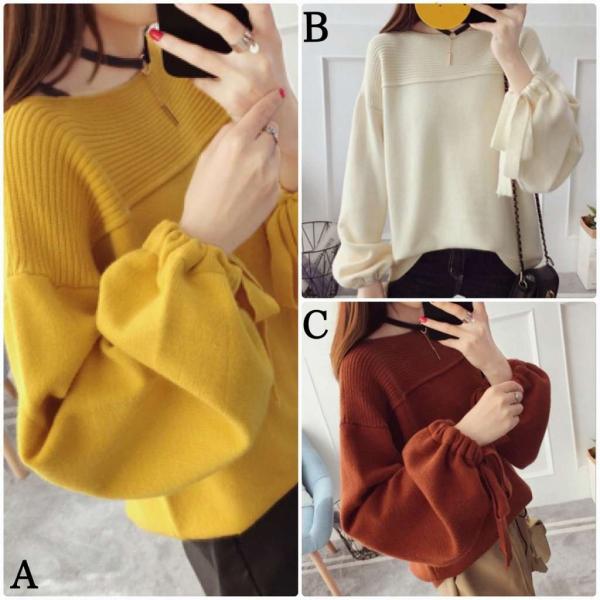 レディース　ニット　ラウンドネック　セーター　長袖　プルオーバー　ゆったり　あったか　トップス　秋　冬　カジュアル　キュート　大人　可愛い　大人女子　フェミニン　おしゃれ　お出かけ　オフィス　ピンク　イエロー　ホワイト　ブラウン　ブルー　送料無料