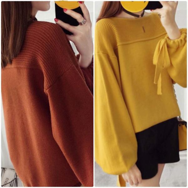 レディース　ニット　ラウンドネック　セーター　長袖　プルオーバー　ゆったり　あったか　トップス　秋　冬　カジュアル　キュート　大人　可愛い　大人女子　フェミニン　おしゃれ　お出かけ　オフィス　ピンク　イエロー　ホワイト　ブラウン　ブルー　送料無料