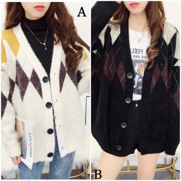 レディース　カーディガン　ニット　チェック柄　セーター　ジャケット　アウター　羽織　長袖　トップス　カジュアル　キュート　大人　可愛い　大人女子　フェミニン　おしゃれ　お出かけ　オフィス　デイリー　ブラック　ホワイト　黒　白　フリーサイズ　送料無料