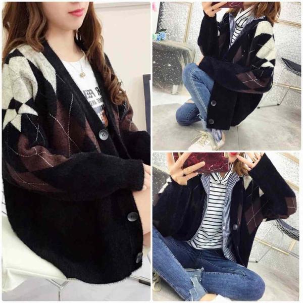 レディース　カーディガン　ニット　チェック柄　セーター　ジャケット　アウター　羽織　長袖　トップス　カジュアル　キュート　大人　可愛い　大人女子　フェミニン　おしゃれ　お出かけ　オフィス　デイリー　ブラック　ホワイト　黒　白　フリーサイズ　送料無料