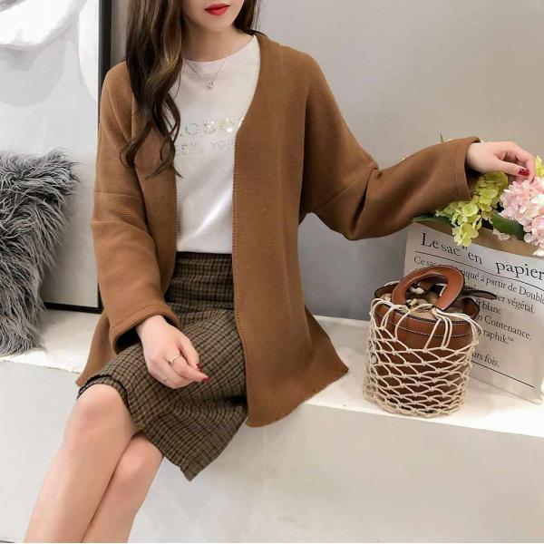 レディース　カーディガン　ニット　セーター　ジャケット　アウター　羽織　長袖　トップス　カジュアル　キュート　大人　可愛い　大人女子　フェミニン　おしゃれ　お出かけ　オフィス　デイリー　普段着　カーキ　ブラウン　ベージュ　フリーサイズ　送料無料
