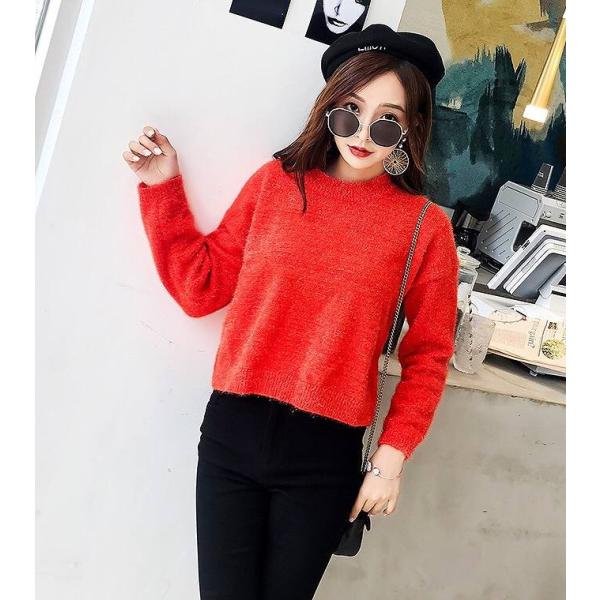 レディース　ニット　セーター　ラウンドネック　長袖　プルオーバー　ゆったり　あったか　トップス　秋　冬　カジュアル　キュート　大人　可愛い　大人女子　フェミニン　おしゃれ　お出かけ　オフィス　デイリー　オレンジ　S　M　L　サイズ　送料無料